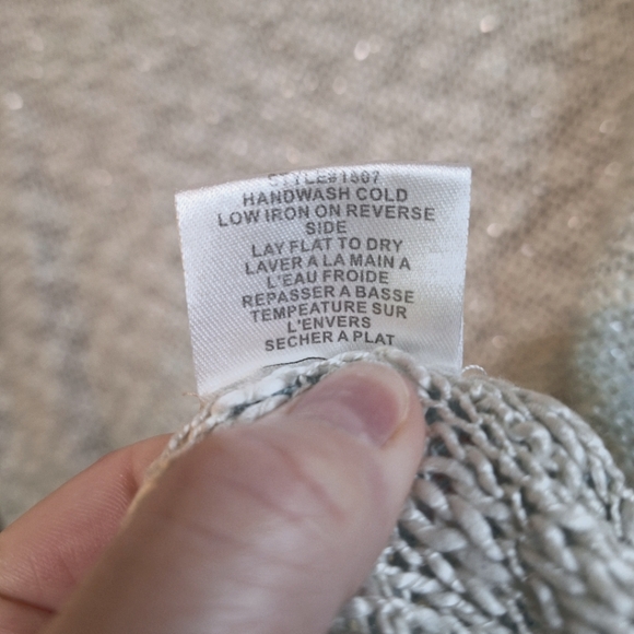 QED London large open knit beige teal ombre sparkle soft longsleeve knit sweater - Picture 5 of 6